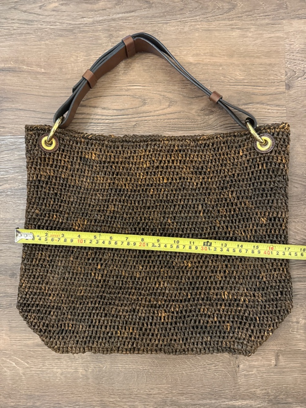 Michael Kors Brown Santorini Raffia Woven Tote with Leather Handle - Picture 6 of 6